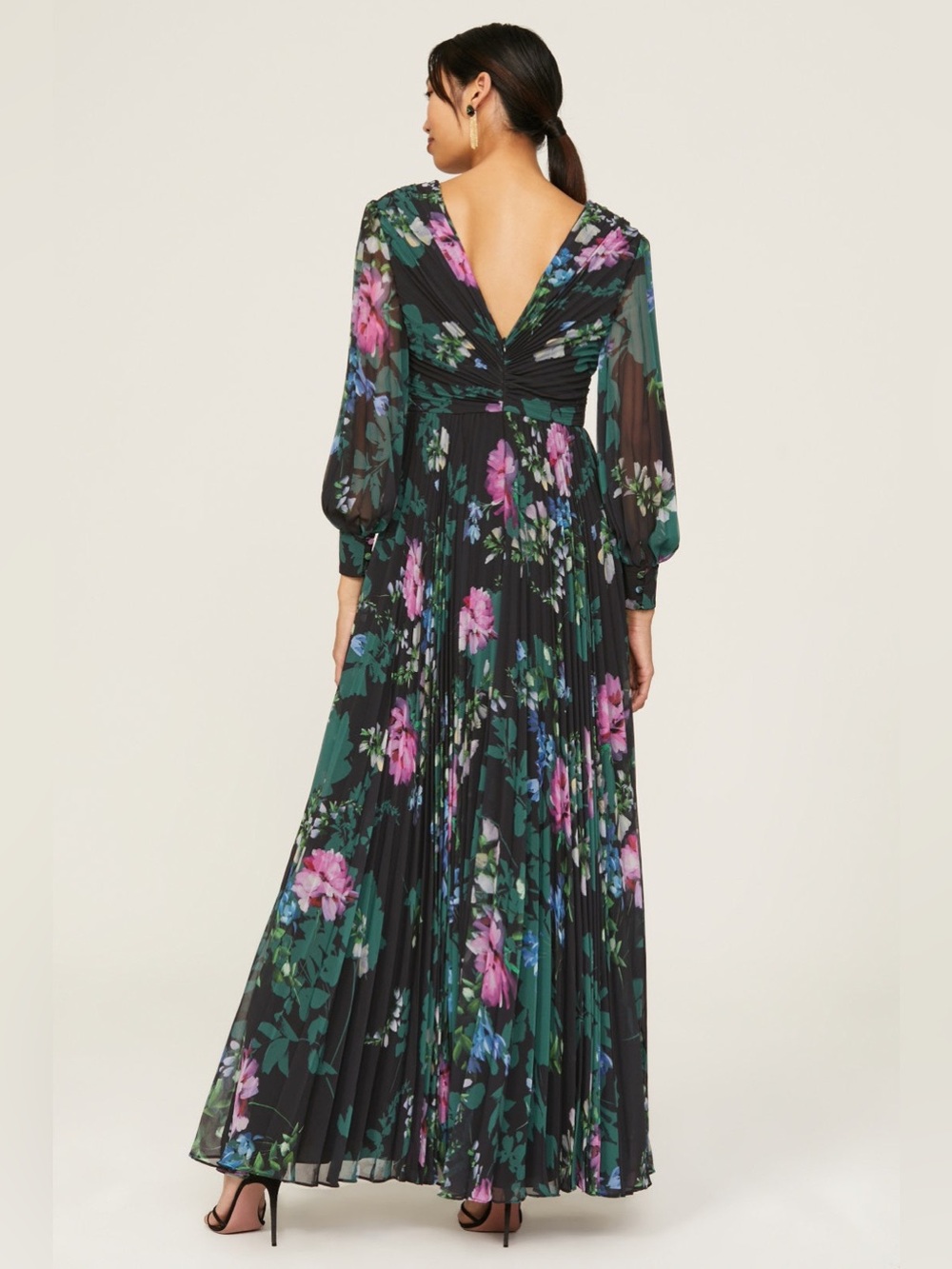 Badgley Mischka pleated floral gown size 14 - Picture 3 of 11